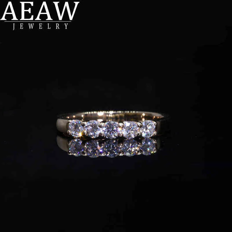 AEAW 14k White Gold 0.1ct m Total 0.5ctw DF Round Cut Engagement&Wedding Lab Grown Diamond Band Ring for Women 211217
