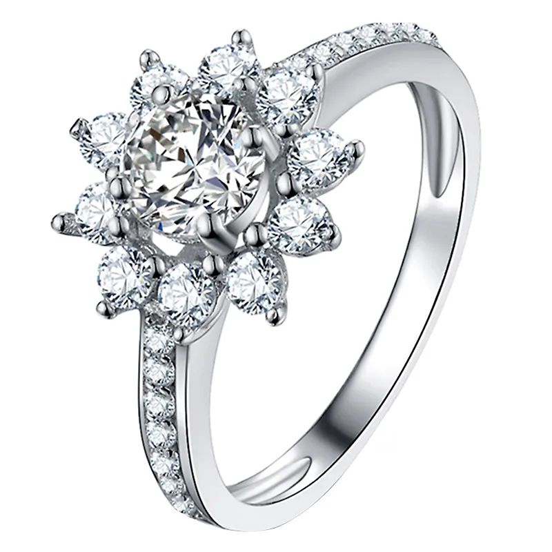 Moissanite luxe soleil fleur 2.0 Carat diamant Lotus femmes fantaisie bagues de mariage en argent Sterling bijoux inclure boîte