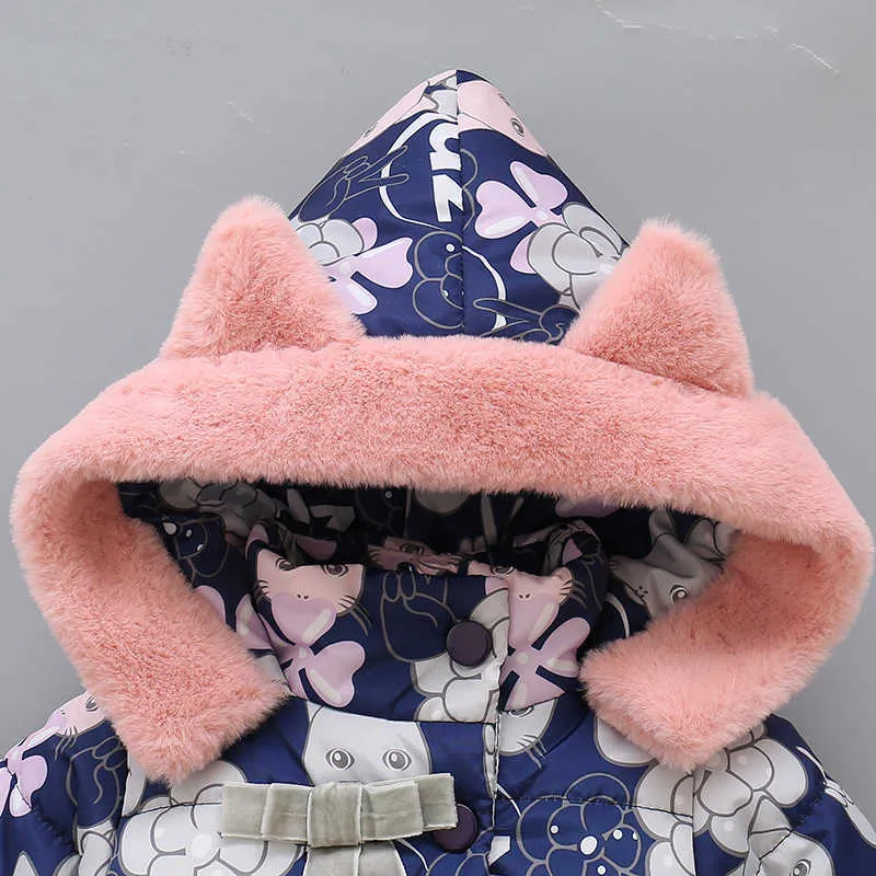 Kids Baby Girls Jackets Clothing Hooded Coats Winter Toddler Warm Cartoon Printed Jacket Outerwear 2-5Y 211011