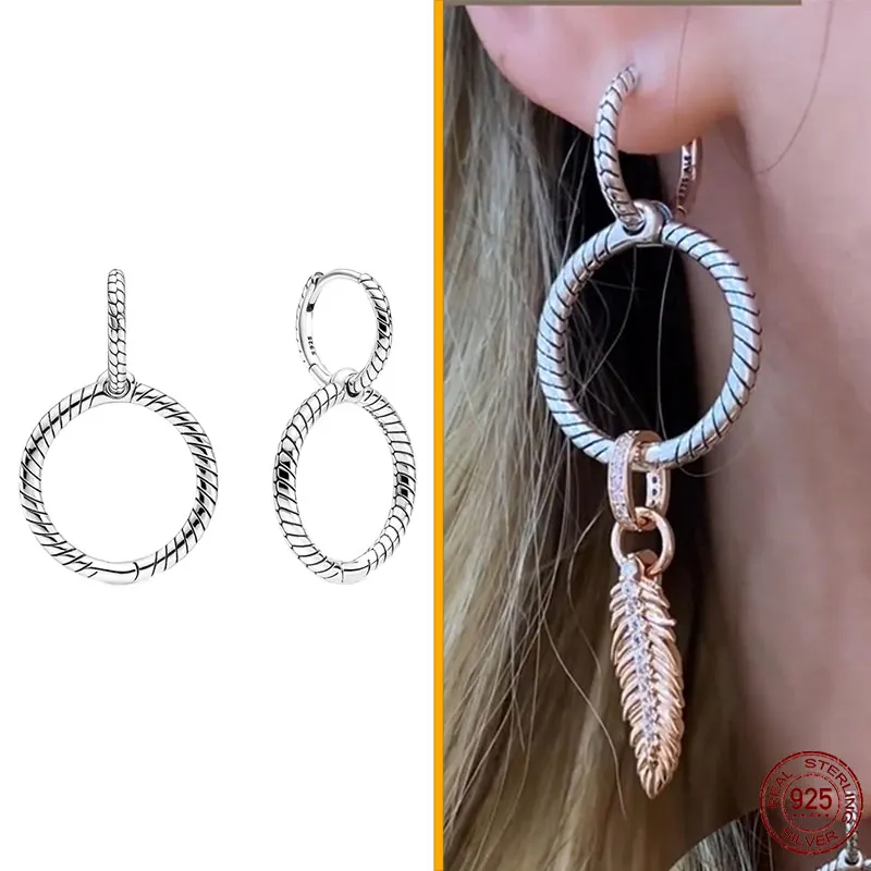925 Sterling Silver Pendientes rond Coeur en forme de boucles d'oreilles pour femmes Fit Charms originaux DIY Fine Bijoux Cadeau