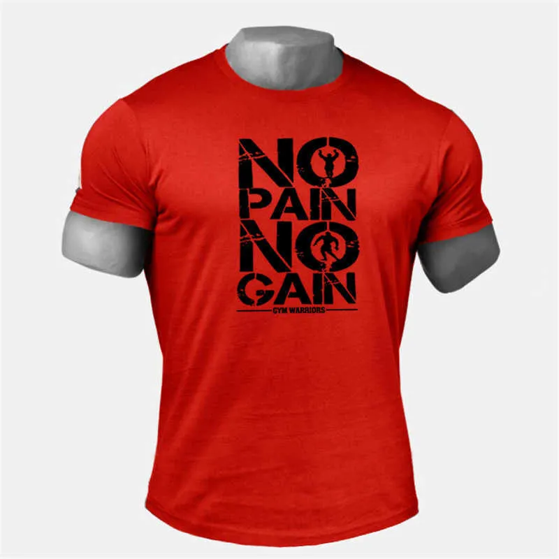 Palestre Abbigliamento Bodybuilding Fitness Uomo T Shirt Allenamento NO PAIN GAIN cotone Manica corta TShirt sportswear tee shirt homme 210716