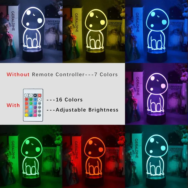 ナイトライトアニメプリンセスモノノークヒムフィギュアコダマ3DランプがネオンラブリーギフトRGBベッドルームベッドサイドテーブルデスク装飾219U