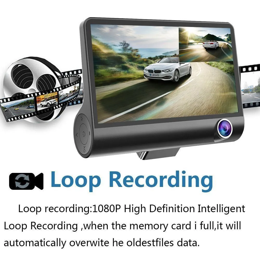 HD voiture Dvr Dash Cam 4 ''enregistreur vidéo Auto 3 lentilles avec caméra de recul Dashcam DVRs caméscope de Vision nocturne