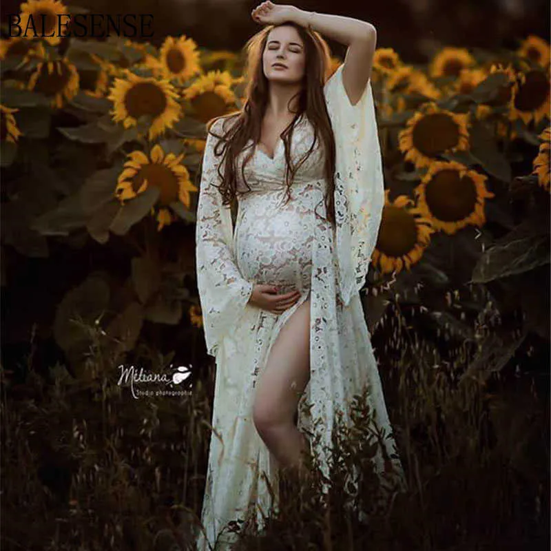 레이스 출산 가운 사진 촬영을위한 드레스 섹시한 높은 분할 맥시 긴 임신 여성 의류 느슨한 임신 드레스 사진 촬영 X0902