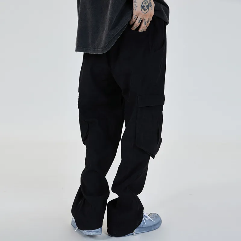 Casual Cargo Spodnie Harajuku Wielofunkcyjne Wielo-kieszenie proste Zipper Męskie High Street Oversize Baggy Spodnie Hip Hop Solid Black