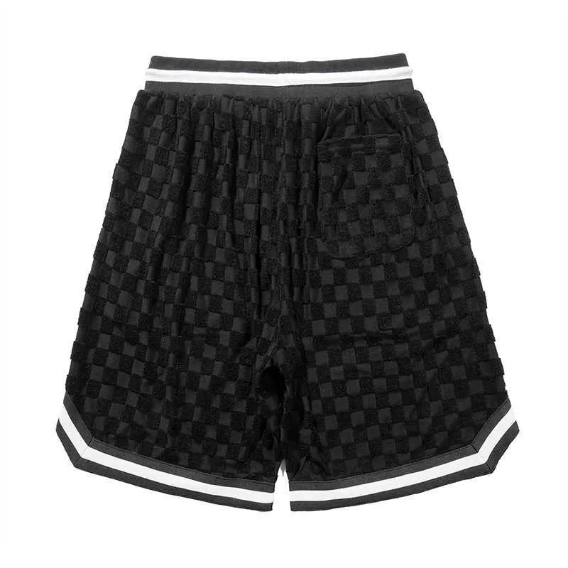 White Black Plaid Jogger Shorts Men Hip Hop Drop-crotch Sweat Shorts Women Streetwear Checkered Patch Sweat Pants Male C0607