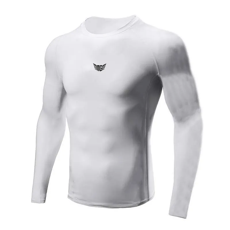 Muscleguys T-shirt de course Compression serrée à manches longues Fitness Chemise de sport pour hommes Jogging T-shirts d'entraînement à séchage rapide Vêtements de gymnastique 210421