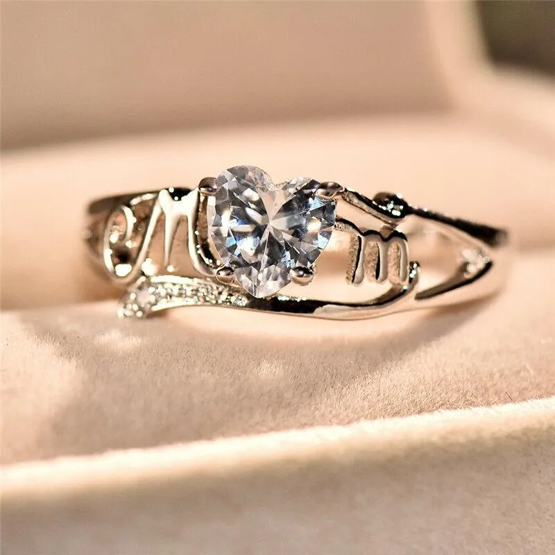 Cluster Ringen Romantische Hart Kristallen Ring Zilver Kleur Zirkoon Moeder Vintage Vinger Voor Vrouwen Fijne Sieraden Moederdag Geschenken O5241D