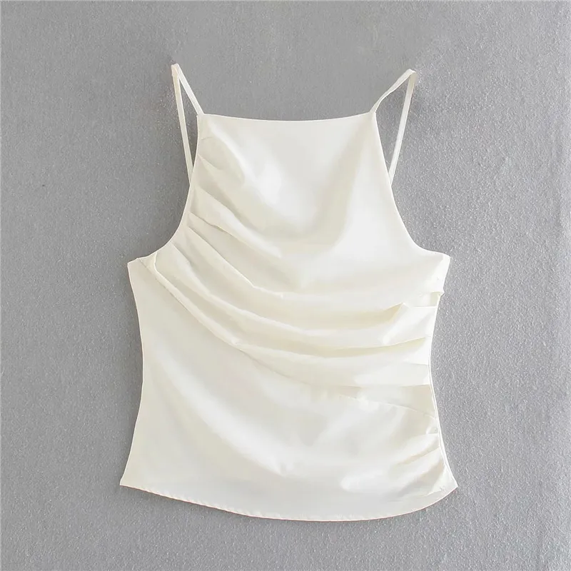 Pink Halter Top Woman White Crop Women Ruched Strap Sleeveless Women's Summer s Backless Sexy Tanks Camis 210519