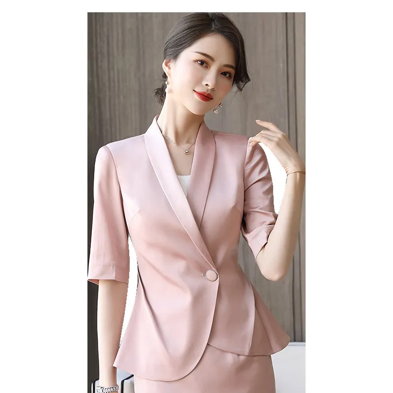 Элегантная розовая леди профессиональный костюм летняя мода женская куртка женственная юбка из двух частей высокое качество 220302