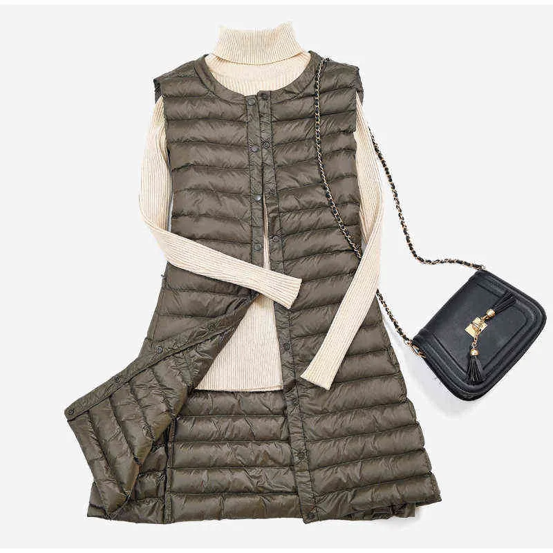 Gilet senza maniche in piumino d'anatra da donna Plus Size 4XL Gilet casual kaki rosa ultraleggero portatile Gilet donna autunno inverno 211102