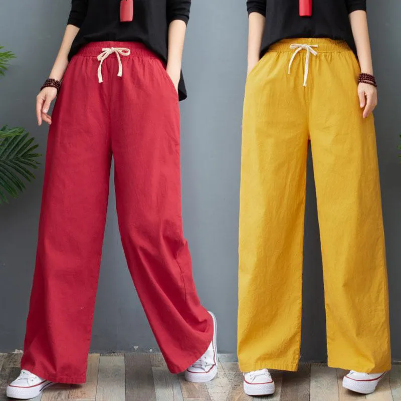 Women Trousers Spring Summer Wide leg cotton linen pants Casual loose solid straight women soft for female 210524