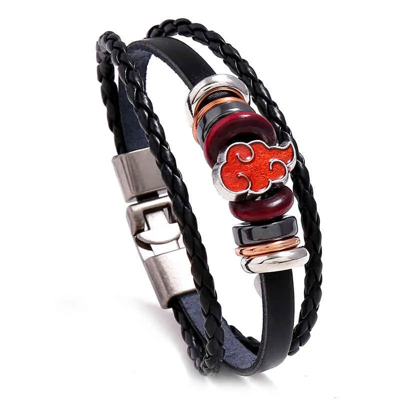 Anime charm läder armband män comics tecknad Akatsuki-red-cloud armband för kvinnor mode flätat en smycken