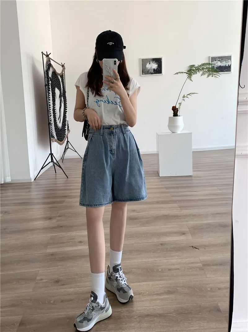 Women Summer Fashion Denim Shorts Vintage High Waist Harajuku Female Short Jeans Mujer 210515