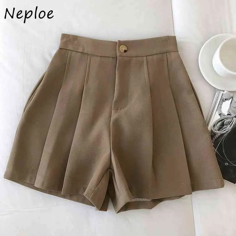 Neploe High Waist Hip Pleat Design Slim Spodenki Feminino Wiosna Lato Solidne Krótki Femme Proste Miękki Work Style OL 210510