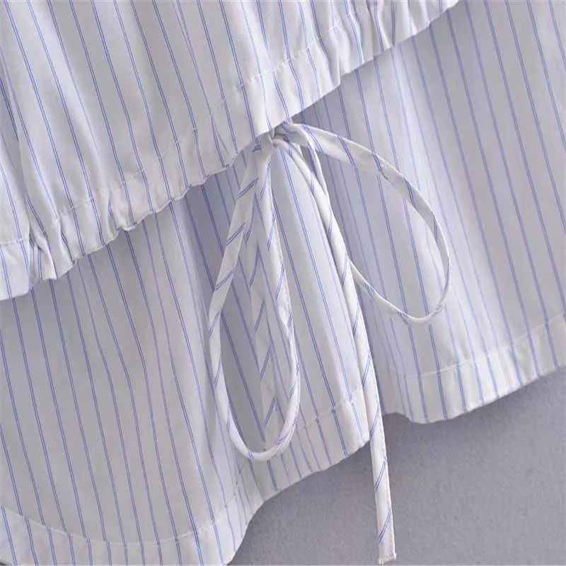 Za негабаритная полосатая асимметричная рубашка женщины старинные регулируемая регулируемая емкость под рукой топ женский фронт мешочек карманные белые рубашки 210602