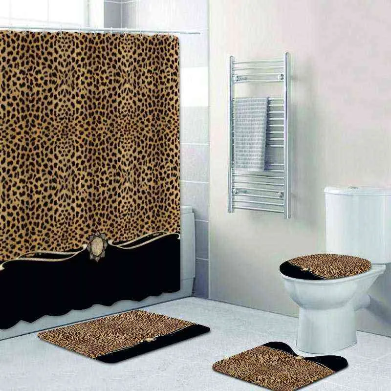Girly Pink Riopbon Leopard Print Curtain Zestaw Nowoczesne zasłony kąpielowe gepardowe do łazienki Zasłony do wystroju domu 211102260U