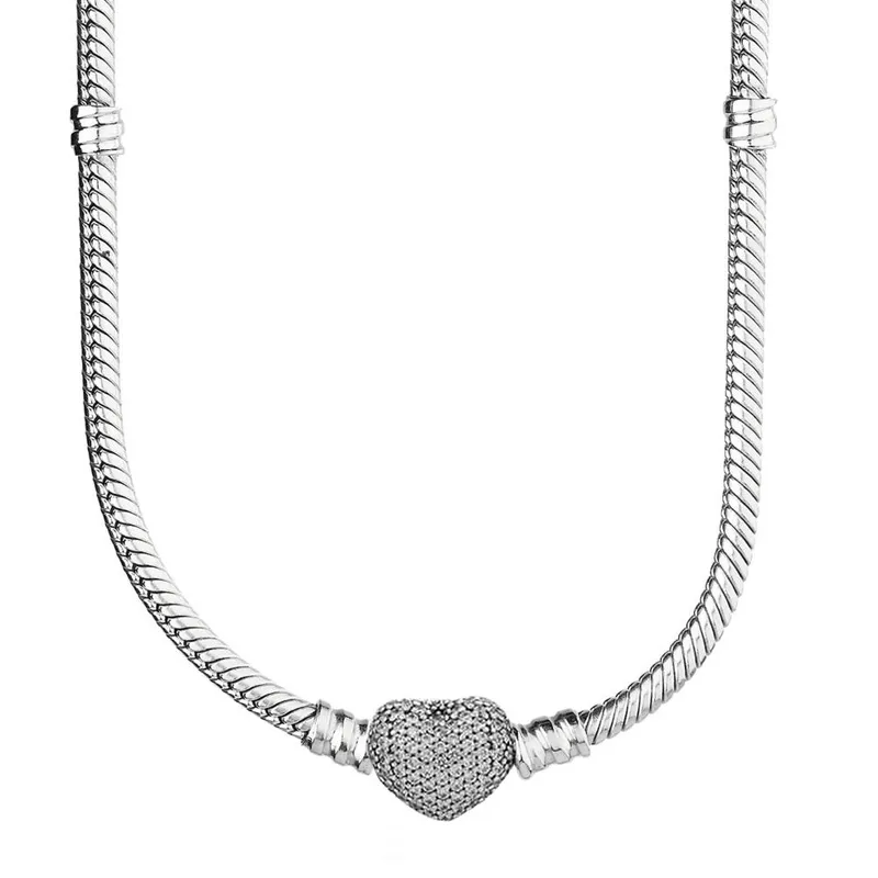 Fleurs poétiques d'origine Love Heart Ball Barrel Clasp Snake Snake Chain 925 Collier en argent sterling pour le charme de perle de mode Diy Bijoux 220228 298L