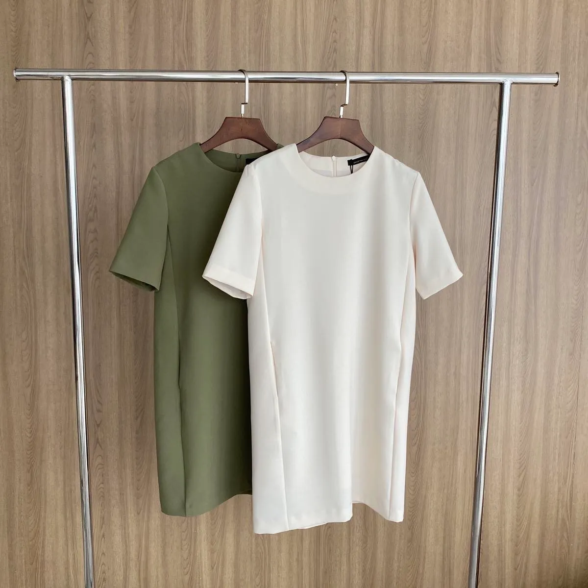 Verano Camisetas Manga Corta Vestido Bolsillos Laterales Casual Mini Mujer Color Sólido 210421