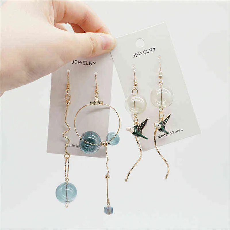 Original Design Green Bubble Long Dangle Earrings For Women 2020 Charming Handmade Glass Ball Korean Drop Earrings Jewelry G220312