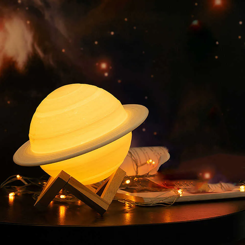 3D Printing Saturn Moon Lamp Night Light Touch / Pat Control 16 Цвета Удаленные дети Подарки Спальня Decor Y0910