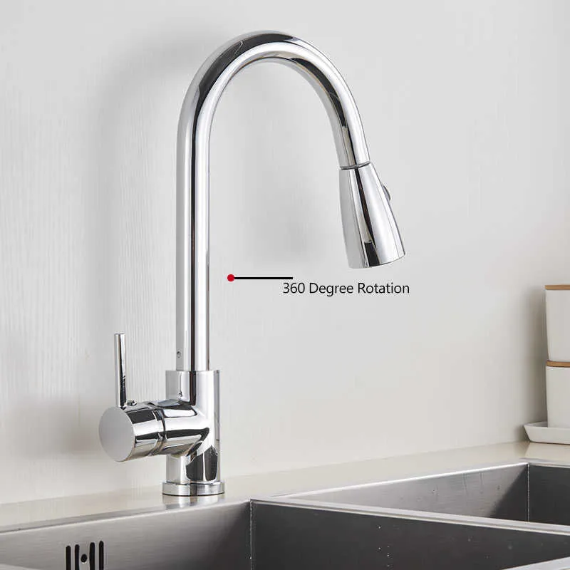 Chrome/Nickel/Black/Gold Pull Out Kitchen Faucet 2-mode Sprayer 360 Rotation Single Handle Mixer Tap Sink Crane 210724