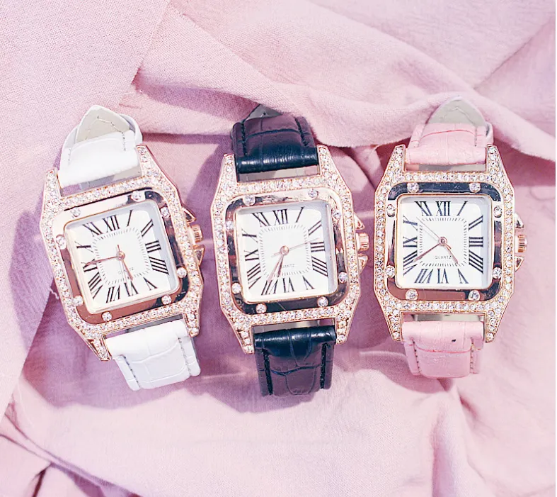 Lekkie luksusowe kemanqi marka kwadratowa diamentowa dietna opaska skórzana zegarki damskie delikatne damskie zegarek kwarcowe na rękę 213e