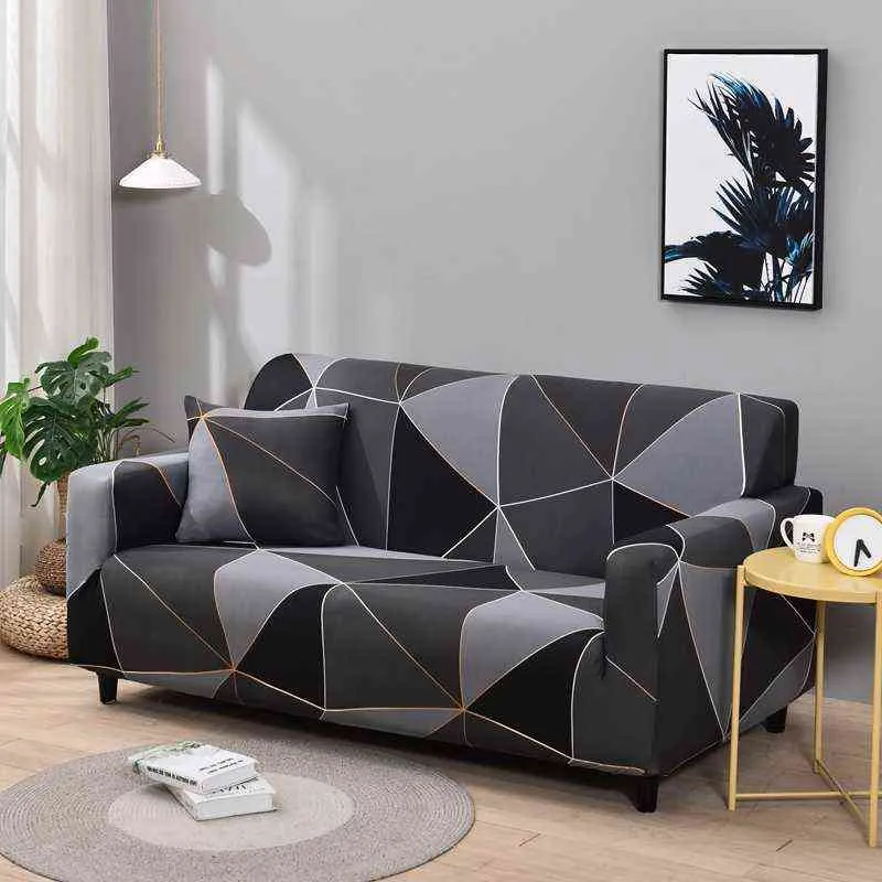 Geometriska elastiska sofflokaler för vardagsrum Stretch Sectional Corner Slipcovers Soffa Cover Chair Protector Funda Sofa 211116