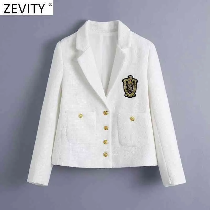 Kobiety Anglia Styl Odznaka Patch Breasted Woolen Blazer Płaszcz Vintage Z Długim Rękawem Kieszenie Kobiet Odzież Odzież Weszłowy Topy CT663 210420