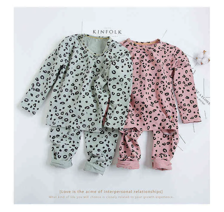 Printemps Automne Bébé Garçons Pyjama Ensemble 18M-8ans Enfants Enfants Imprimer Léopard Vêtements De Nuit Lounge Wear Coton Filles Robe De Soirée 211130