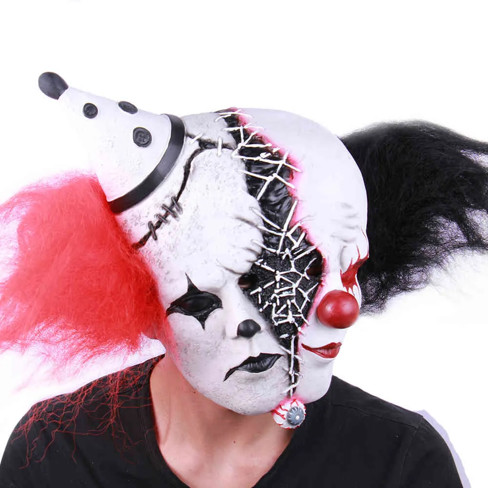 Masques d'horreur en Latex pour Halloween, accessoires de démon, masque à deux clowns, Costumes de danse, visage effrayant de diable complet