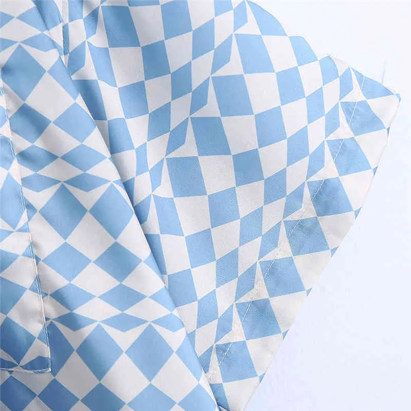 Casual Fashion Geometric Print Blus för Kvinnor Kortärmad Fickor Lady Sommar Lapel Streerwear Straight Shirt Girl 210430