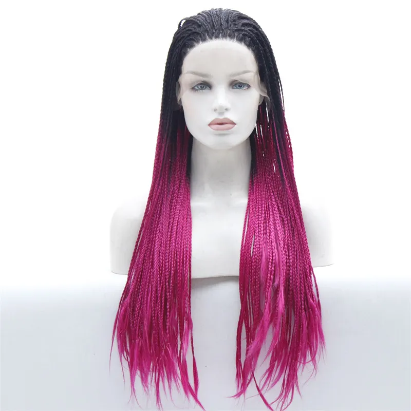 HD Box Traided Synthetic Lace Front Wig Simulation Heuvraine HEURS FRONTAL Traids Perruques pour les femmes noires 19813-iiipink