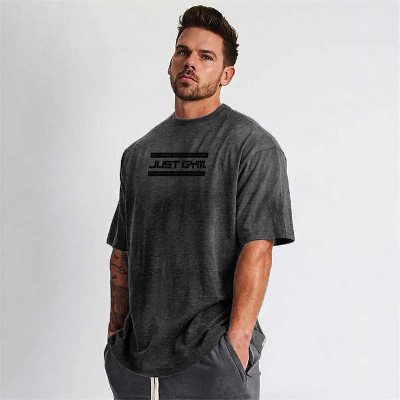 T-shirt da uomo a maniche corte vestibilità oversize ampia T-shirt da uomo streetwear Fitness lifestyle T-shirt da allenamento estiva di marca da palestra 210707