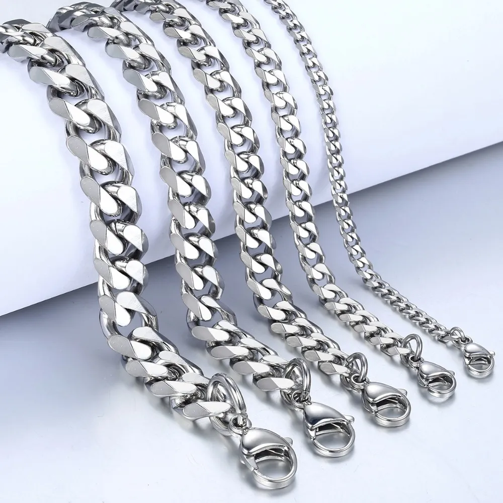 3-11mm męskie bransoletki krawężnik ze stali nierdzewnej kubański Link Chain kolor srebrny bransoletka z czarnego złota mężczyźni kobiety biżuteria prezent 7-10 