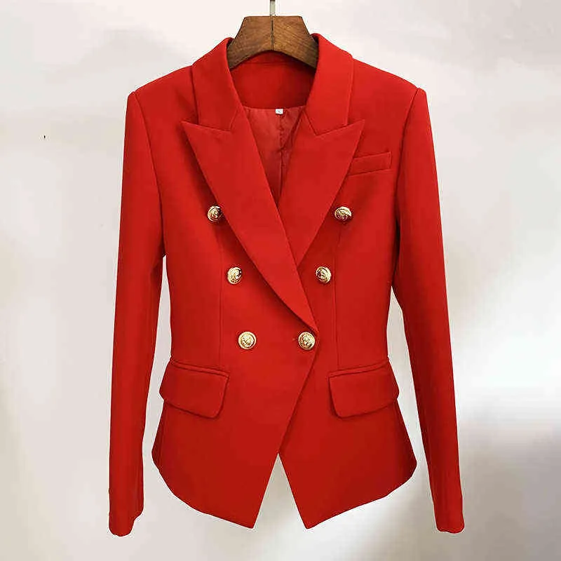 Véritable rouge femmes blazers formel veste femme classique or double boutonnage bouton blanc noir blazer de haute qualité 211122