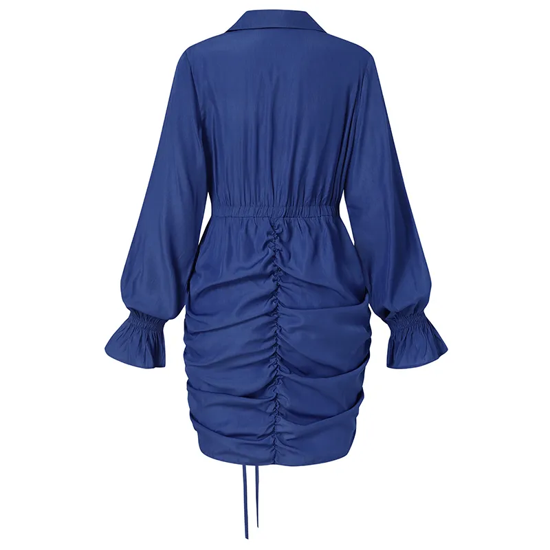 Celmia élégant costume col moulante Mini robe femmes élégant cordon plissé robe 2021 été Sexy OL à manches longues Vestidos X0521