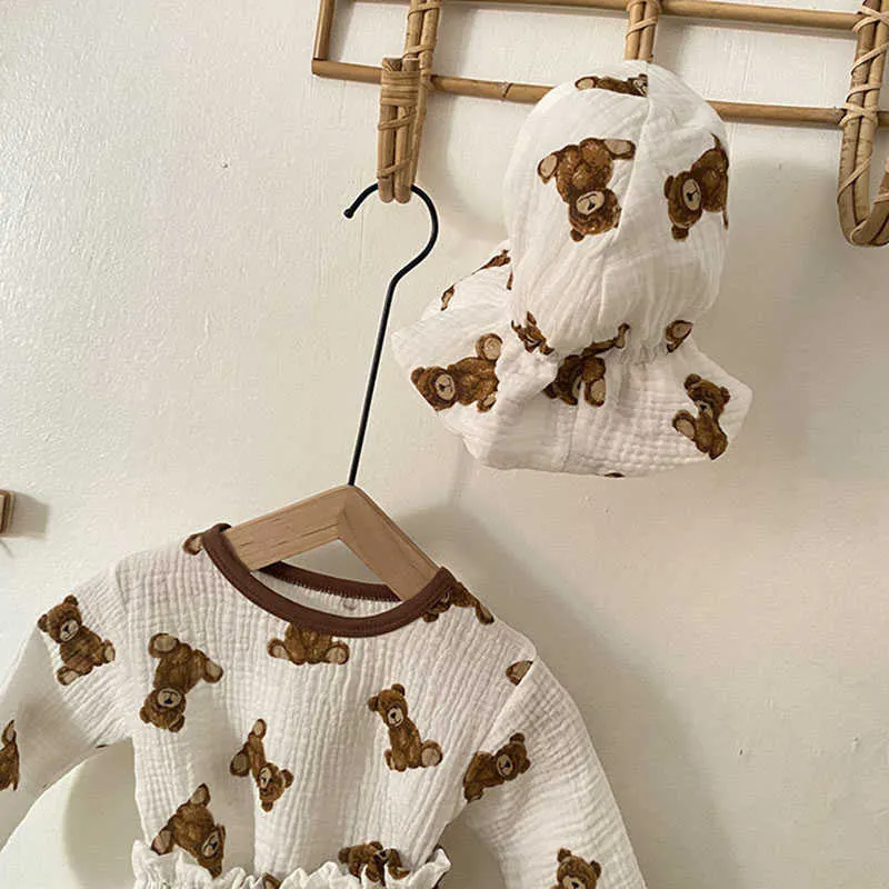 Milancel 2021 automne nouveau bébé vêtements ensemble ours Blouse et Bloomer 2 pièces bébé costume garçons tenue enfant en bas âge filles Clohes G1023