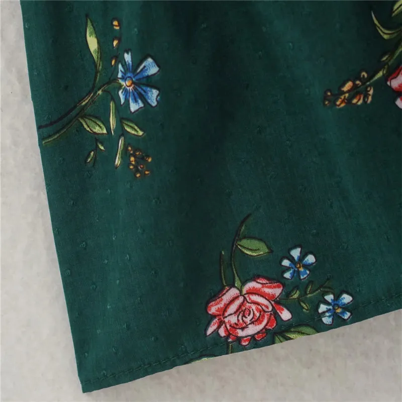 Zielony Kwiatowy Druku Mini Dress Kobiety Wiosna Wysoki Neck Rękaw Puff Sleeve Dorywczo Es Wzburzyć Vintage 210519