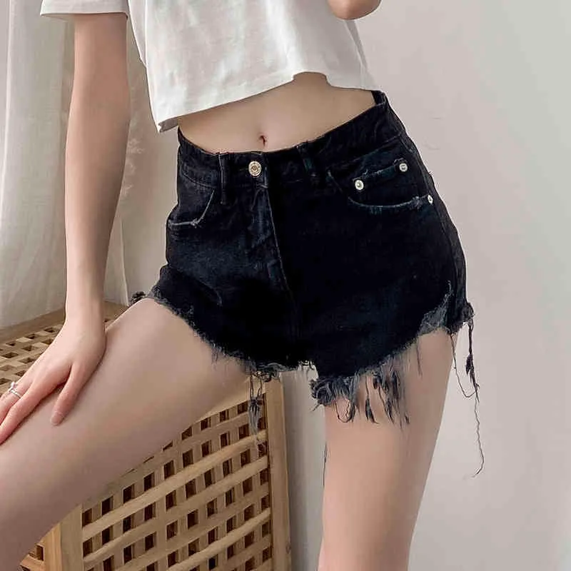 Aachoae Femmes Solid Shorts Jeans Été Rétro Raw Edge Baggy Mom Jeans Taille Haute Zipper Fly Casual Bottoms Vaqueros Mujer 210413