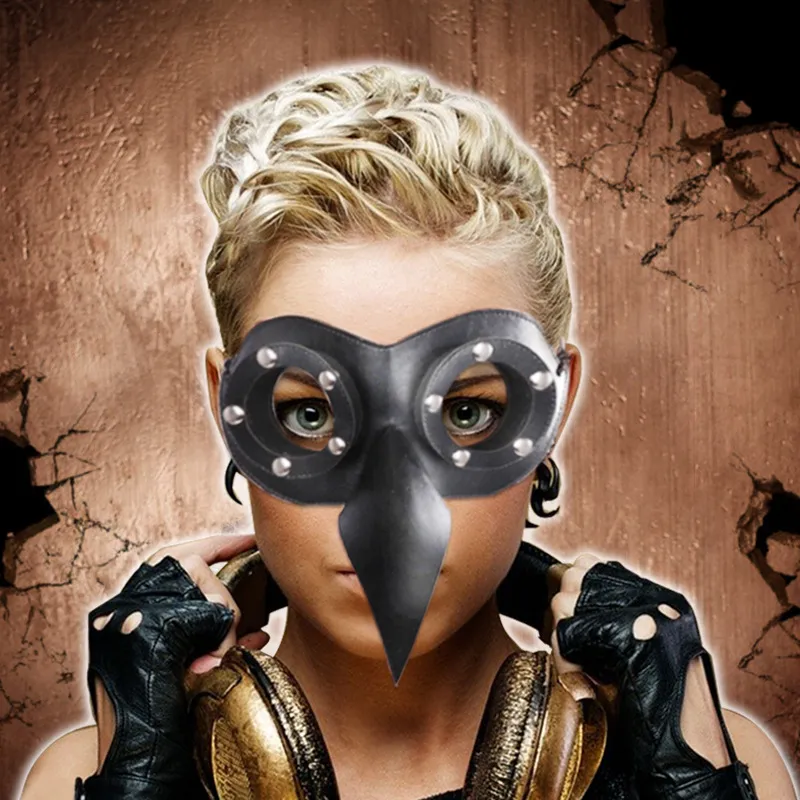 Pelle Peste Uccello Becco Cosplay Mezza Maschera Halloween Party Costume Puntelli Steam Punk Masquerade Adulti Uomo Donna WDDB21321