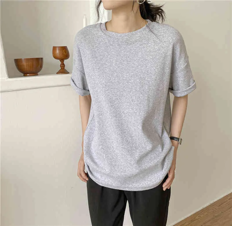 Été Oversize T-shirt Femme Lâche Streetwear T-shirts Basic Long Tee Tops Solid O-Cou Dames Vêtements Blusa 10087 210521