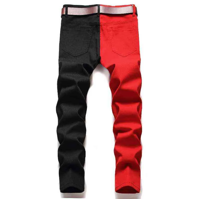 Marke Rot Schwarz Nähte Männer Jeans Herbst Winter Dünne Dünne Stretch Straße Hip Hop Männliche Elastische Denim Hosen 28-40 211108