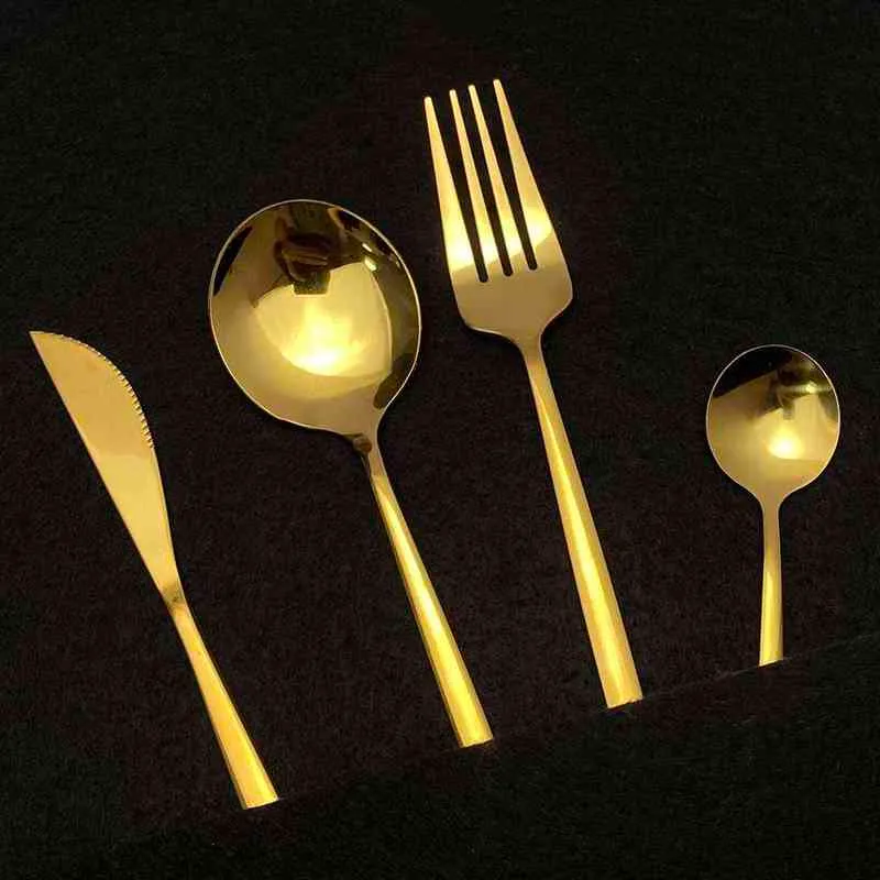 24 قطع الذهب الأبيض السكاكين مجموعة المطبخ أدوات المائدة المقاوم للصدأ عشاء سكين شوكة ملعقة عشاء غسالة أطباق آمنة 211229