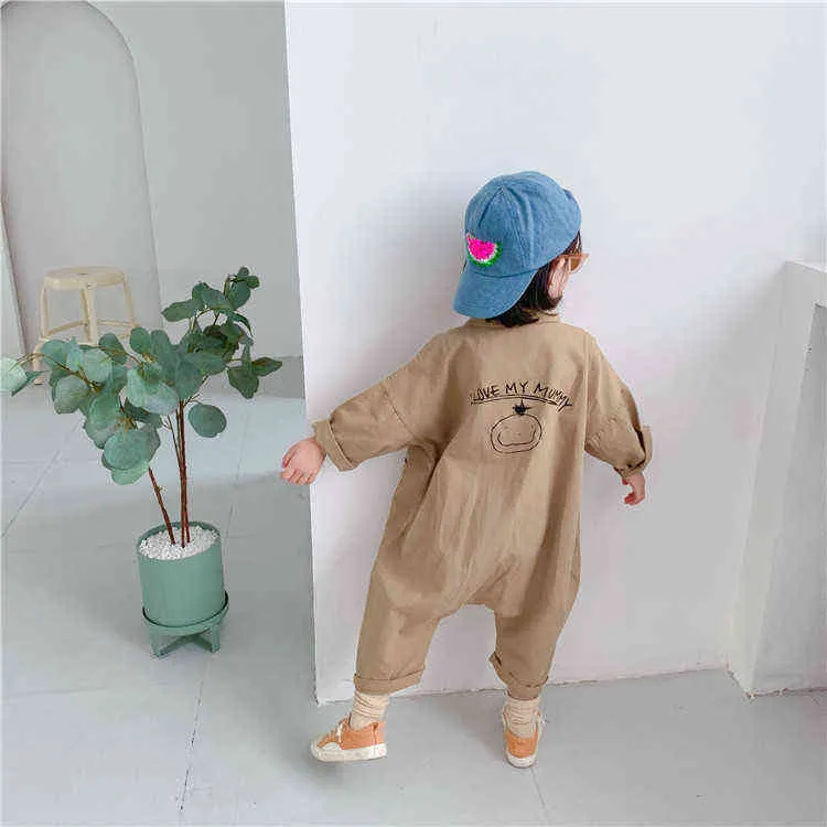 Çocuk Giyim Tulum Sonbahar Erkek Kız Rahat Mektup Takım Denim Bebek Çocuk Giysileri Japanes Kore Tarzı 1-7 Y 211101