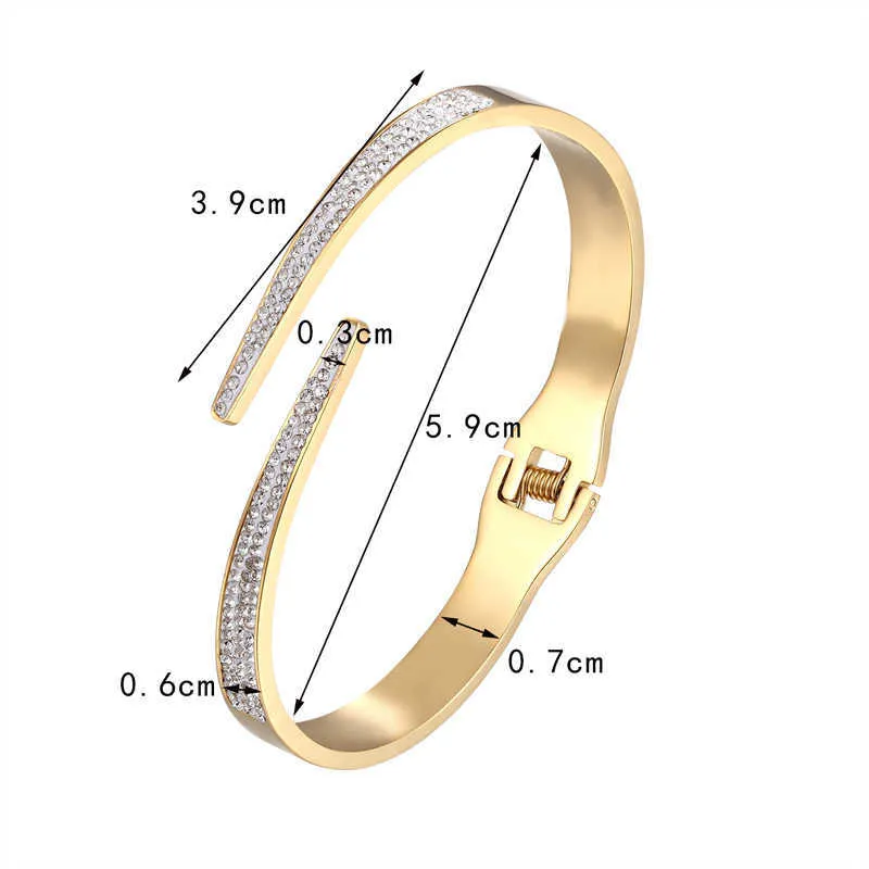 Klassische Luxus Offene Volle Zirkon Armreif für Frauen Edelstahl Gold Farbe Armband Armreif Liebe Schmuck Geschenk Pulseiras Q0719