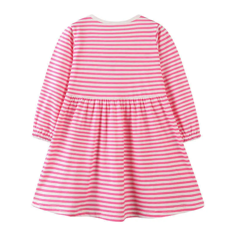 AOSTA BETTY automne à manches longues robe filles rayé cygne motif col rond coton enfants décontracté rose robes 2-7 ans G1026