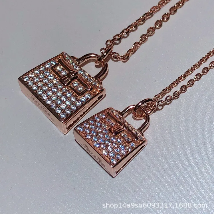 Fine Sterling Silver Kelly Bag Micro Full Diamond Naszyjnik Damska Łańcuch Łańcuch Wisiorek Ekskluzywna Biżuteria Sprzedaż