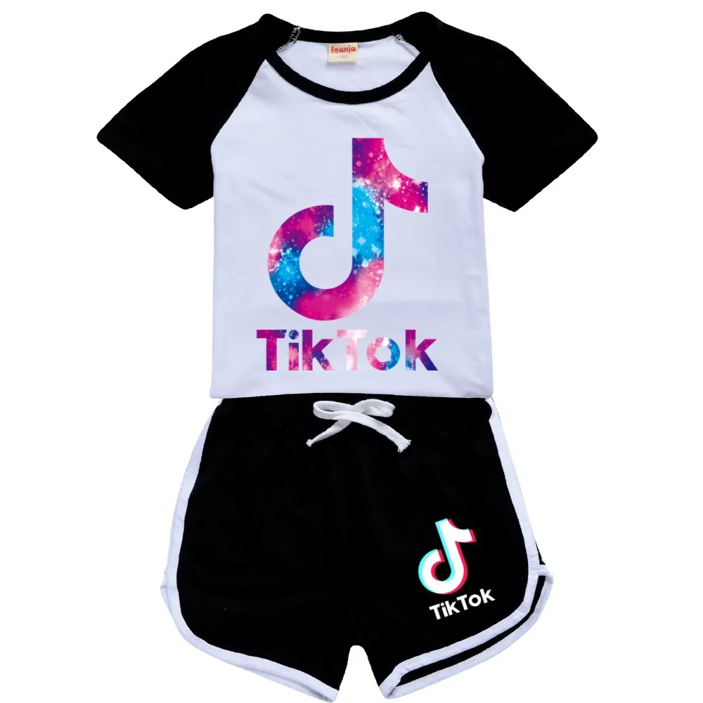 Strój tiktok dla nastoletniej dziewczynki ubrania letnie tik tok dzieci drukuj bawełniany t -koszulka top teeshorts pant set dzieci