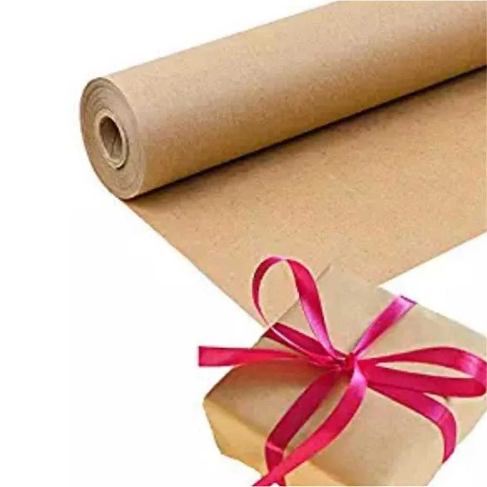 30 Meter Bruin Kraft Inpakpapier Roll Gerecycled Papier Voor Gift Ambachten Schilderen Verjaardagsfeestje Bruiloft Verpakking Decoratie Y0712